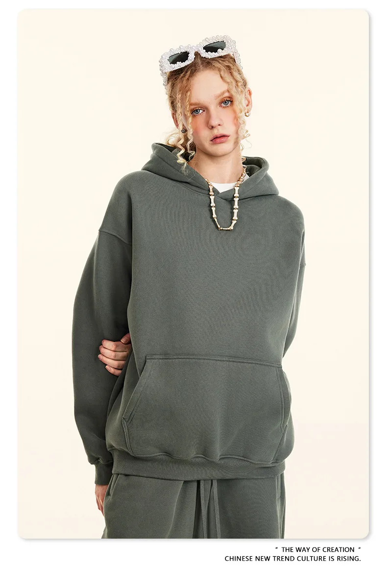 European-and-American-Street-Fashion-Autumn-Men's-Solid-Color-Loose-Thick-Hooded-Sweatshirt-Neutral-Plus-Velvet-Sweatshirt