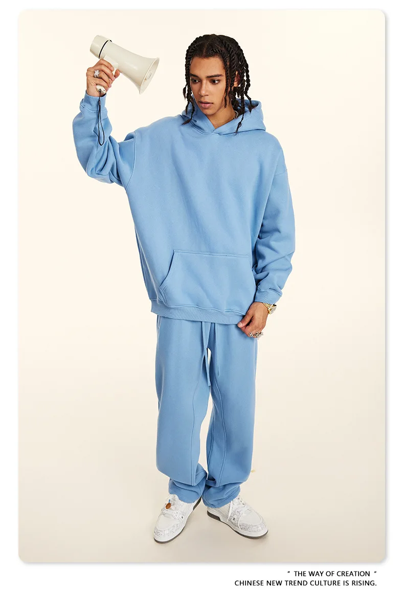 European-and-American-Street-Fashion-Autumn-Men's-Solid-Color-Loose-Thick-Hooded-Sweatshirt-Neutral-Plus-Velvet-Sweatshirt