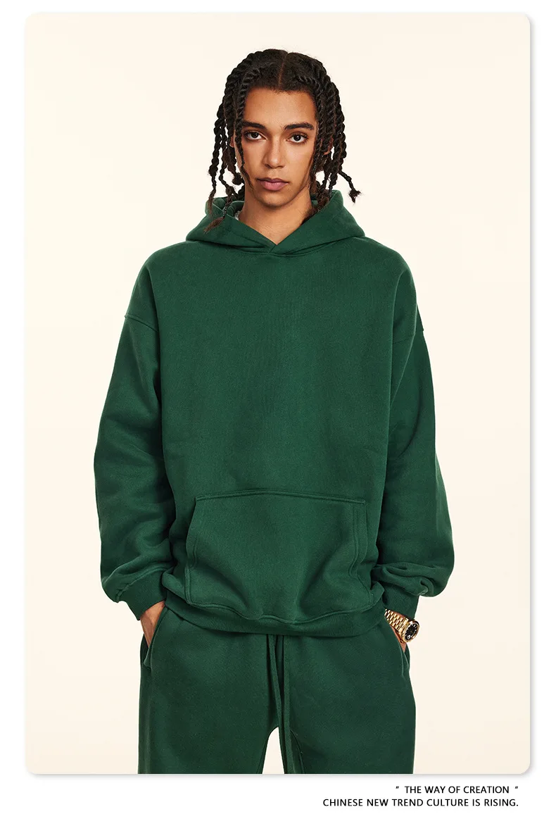European-and-American-Street-Fashion-Autumn-Men's-Solid-Color-Loose-Thick-Hooded-Sweatshirt-Neutral-Plus-Velvet-Sweatshirt
