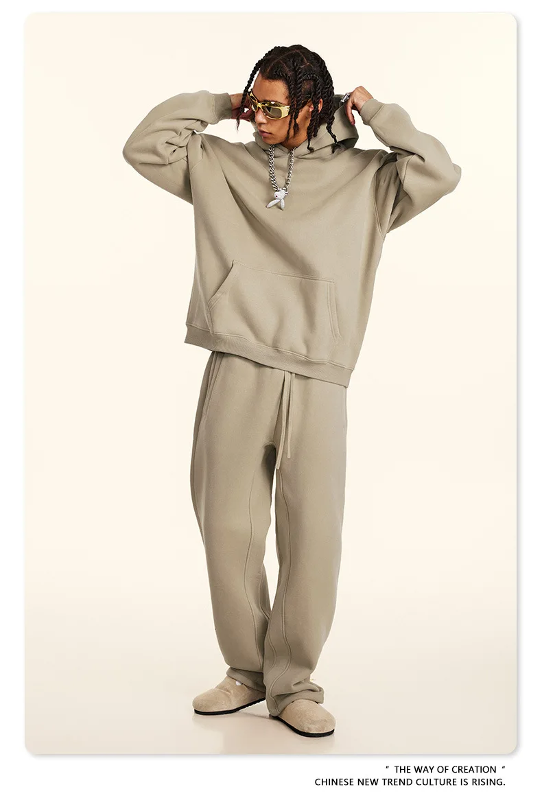 European-and-American-Street-Fashion-Autumn-Men's-Solid-Color-Loose-Thick-Hooded-Sweatshirt-Neutral-Plus-Velvet-Sweatshirt