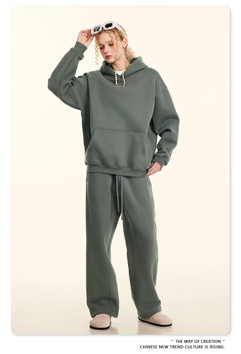 European-and-American-Street-Fashion-Autumn-Men's-Solid-Color-Loose-Thick-Hooded-Sweatshirt-Neutral-Plus-Velvet-Sweatshirt