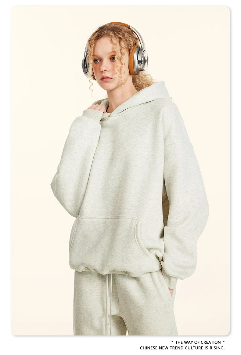 European-and-American-Street-Fashion-Autumn-Men's-Solid-Color-Loose-Thick-Hooded-Sweatshirt-Neutral-Plus-Velvet-Sweatshirt
