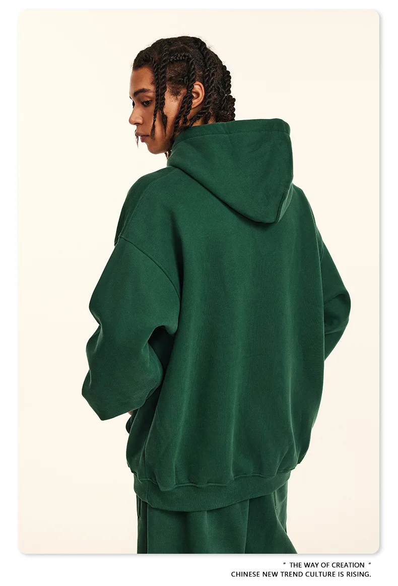 European-and-American-Street-Fashion-Autumn-Men's-Solid-Color-Loose-Thick-Hooded-Sweatshirt-Neutral-Plus-Velvet-Sweatshirt