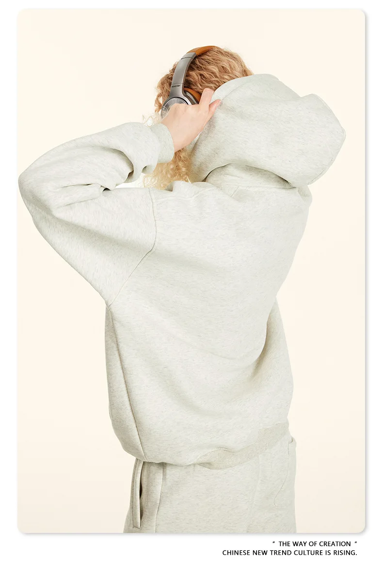 European-and-American-Street-Fashion-Autumn-Men's-Solid-Color-Loose-Thick-Hooded-Sweatshirt-Neutral-Plus-Velvet-Sweatshirt