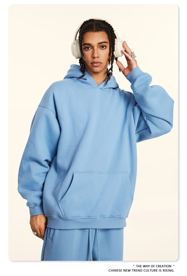 European-and-American-Street-Fashion-Autumn-Men's-Solid-Color-Loose-Thick-Hooded-Sweatshirt-Neutral-Plus-Velvet-Sweatshirt