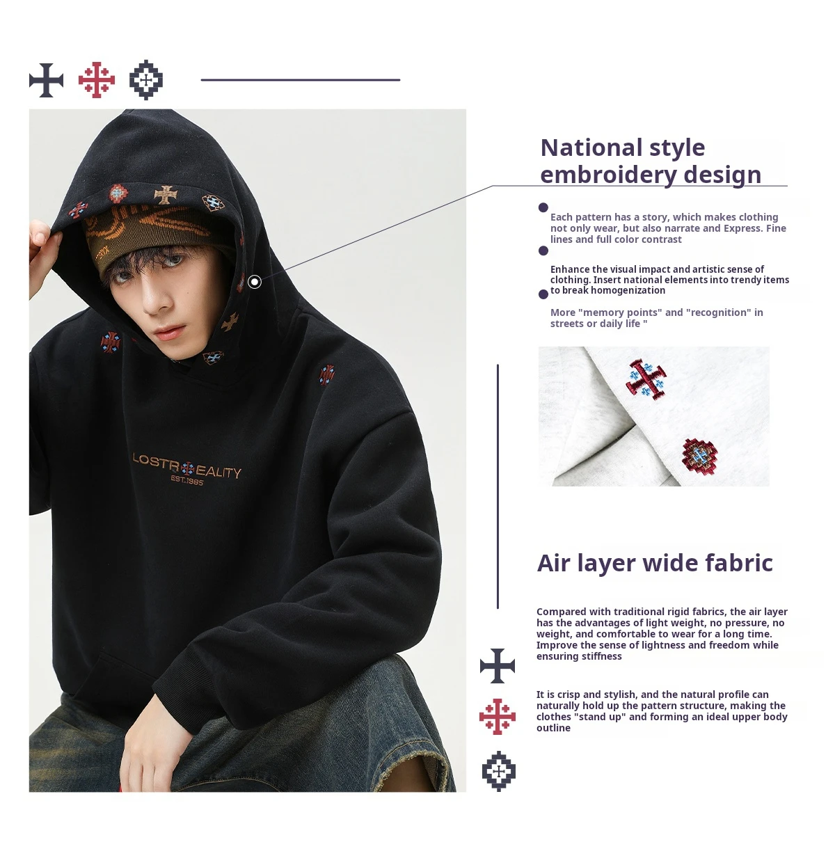 Vintage Heavyweight Embroidered Hoodie Men's 2025 Fall Streetwear Oversized American High Street Pullover Sweatshirt