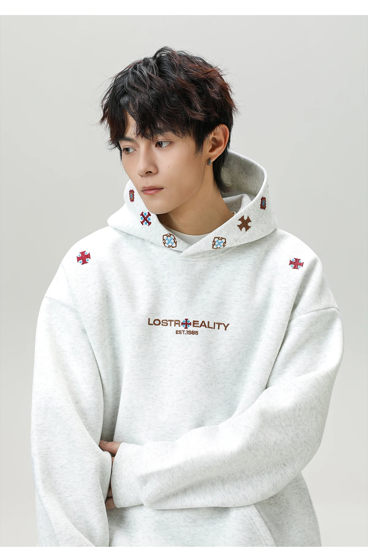 Vintage Heavyweight Embroidered Hoodie Men's 2025 Fall Streetwear Oversized American High Street Pullover Sweatshirt