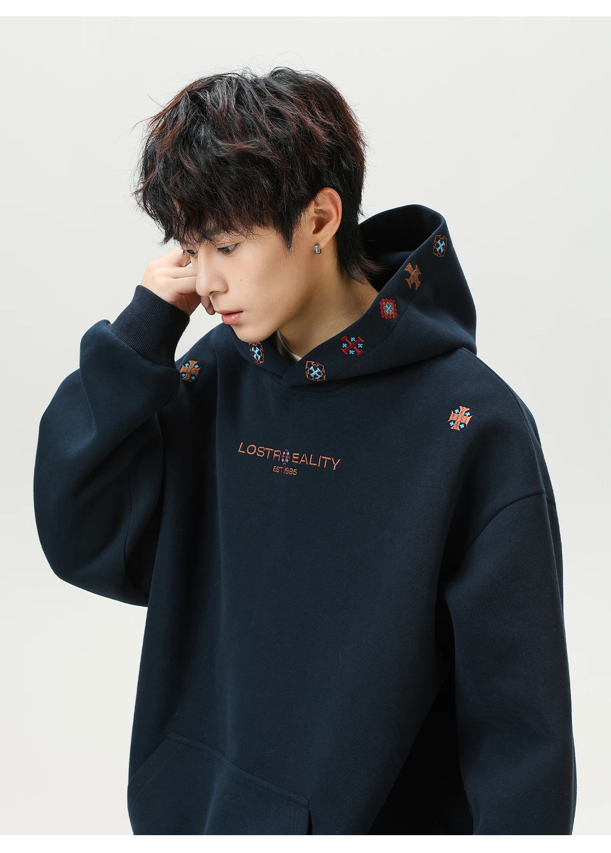 Vintage Heavyweight Embroidered Hoodie Men's 2025 Fall Streetwear Oversized American High Street Pullover Sweatshirt
