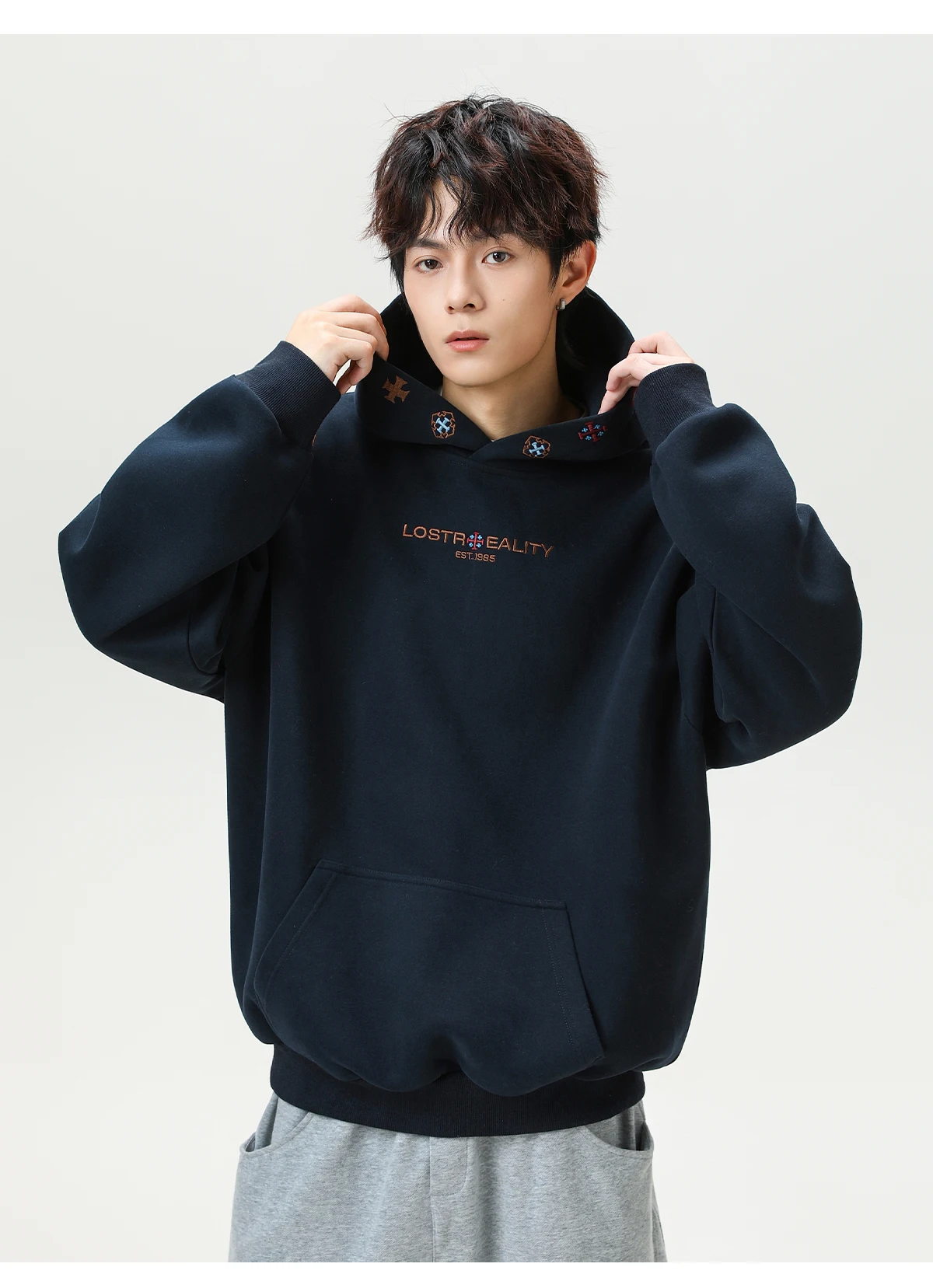Vintage Heavyweight Embroidered Hoodie Men's 2025 Fall Streetwear Oversized American High Street Pullover Sweatshirt