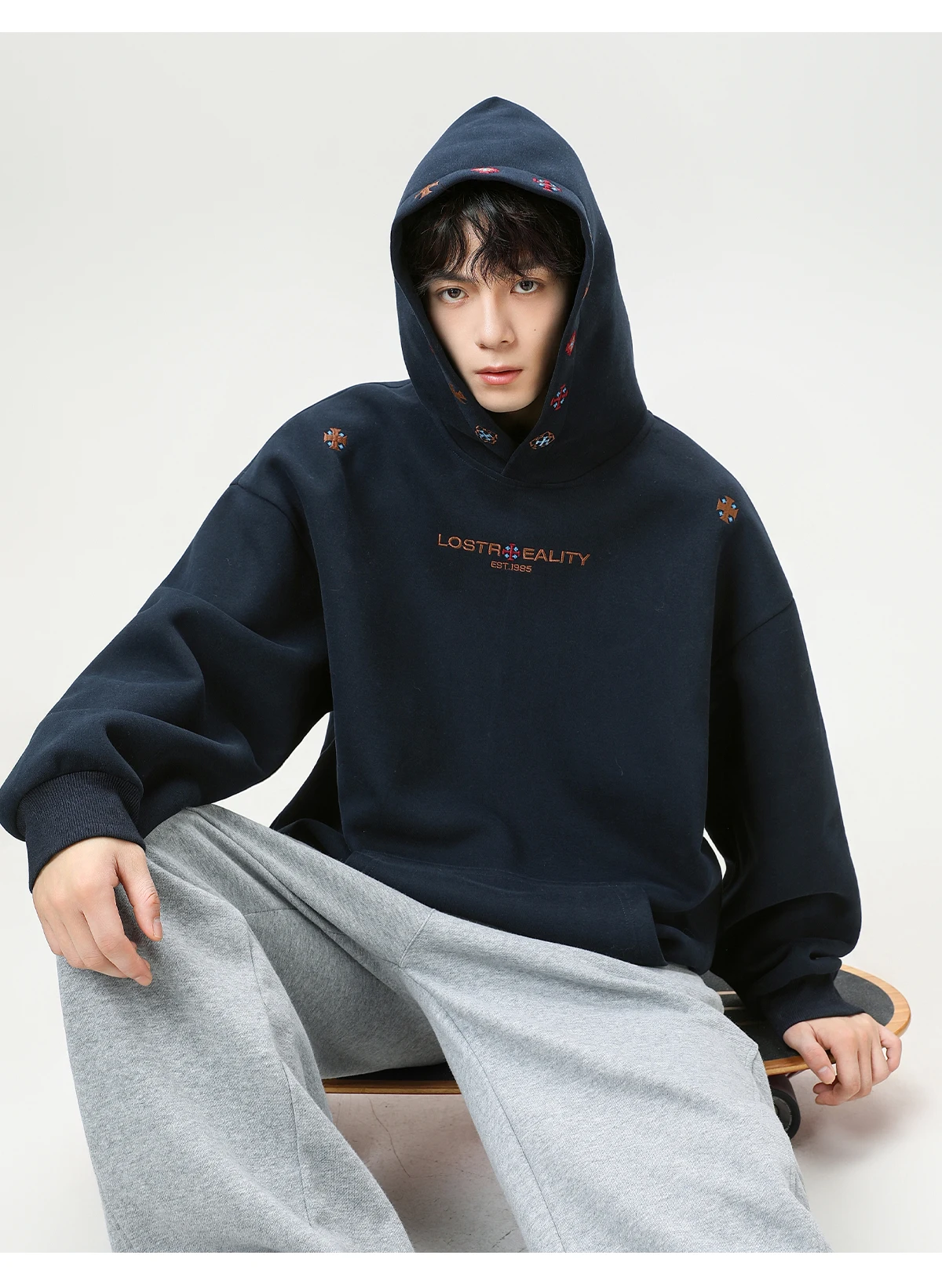 Vintage Heavyweight Embroidered Hoodie Men's 2025 Fall Streetwear Oversized American High Street Pullover Sweatshirt