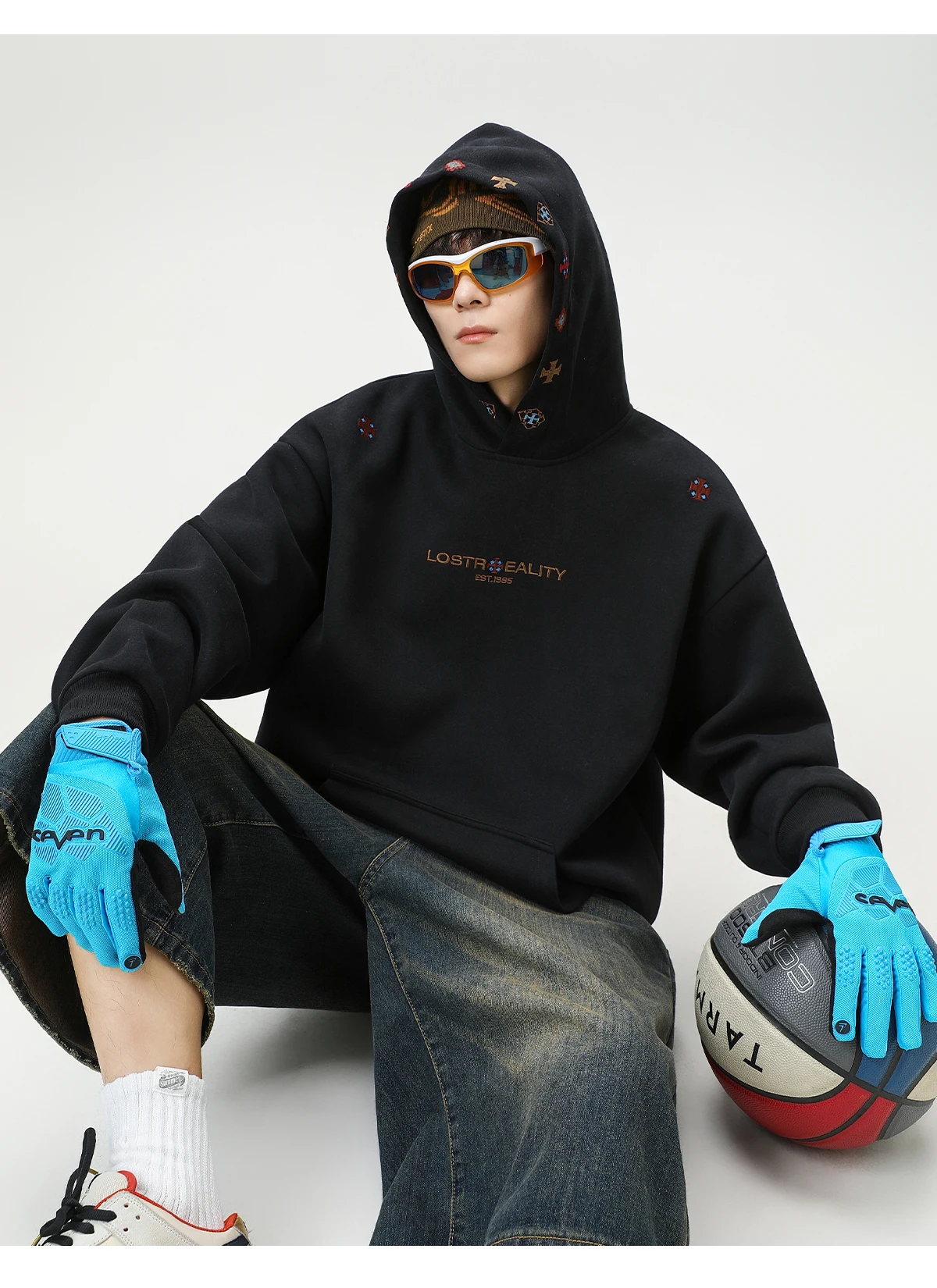 Vintage Heavyweight Embroidered Hoodie Men's 2025 Fall Streetwear Oversized American High Street Pullover Sweatshirt