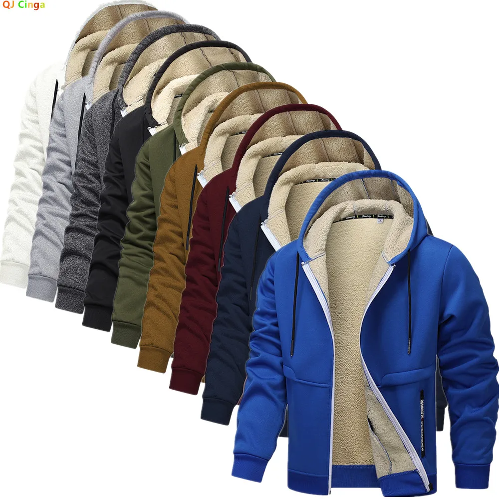 Blue Fleece-Lined Hoodie Jacket for Men - Warm, Comfortable, Casual Style Male Coat. Size M-5XL 6XL