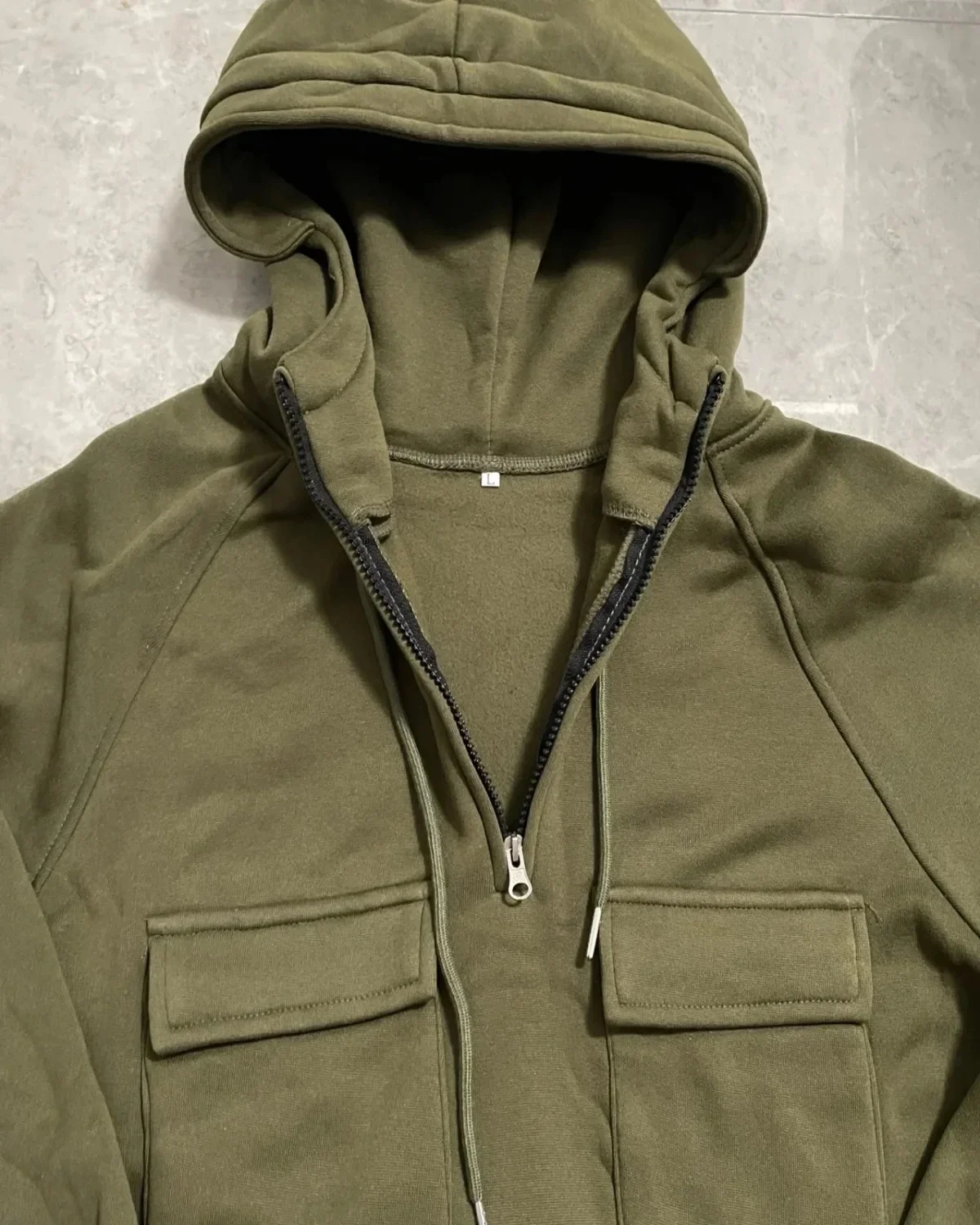 Men's Stylish Casual Solid-Color Hooded Brushed Fleece Hoodie, Fashionable Half-Zip Multi-Pocket Comfortable Street Hoodie