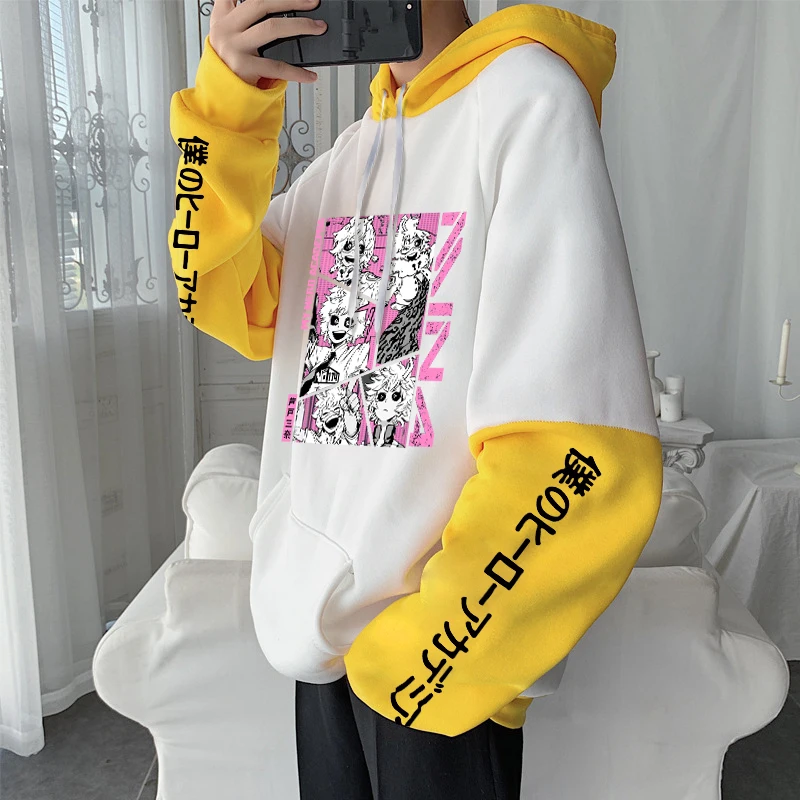Anime Funny My Hero Academia Hoodies Kawaii Manga Mina Ashido Poster Harajuku Streetwear Unisex Long Sleeve Patchwork Sweatshirt