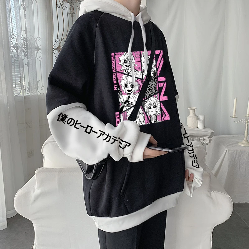 Anime Funny My Hero Academia Hoodies Kawaii Manga Mina Ashido Poster Harajuku Streetwear Unisex Long Sleeve Patchwork Sweatshirt