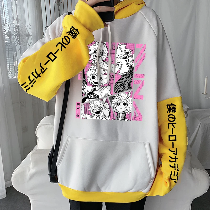 Anime Funny My Hero Academia Hoodies Kawaii Manga Mina Ashido Poster Harajuku Streetwear Unisex Long Sleeve Patchwork Sweatshirt