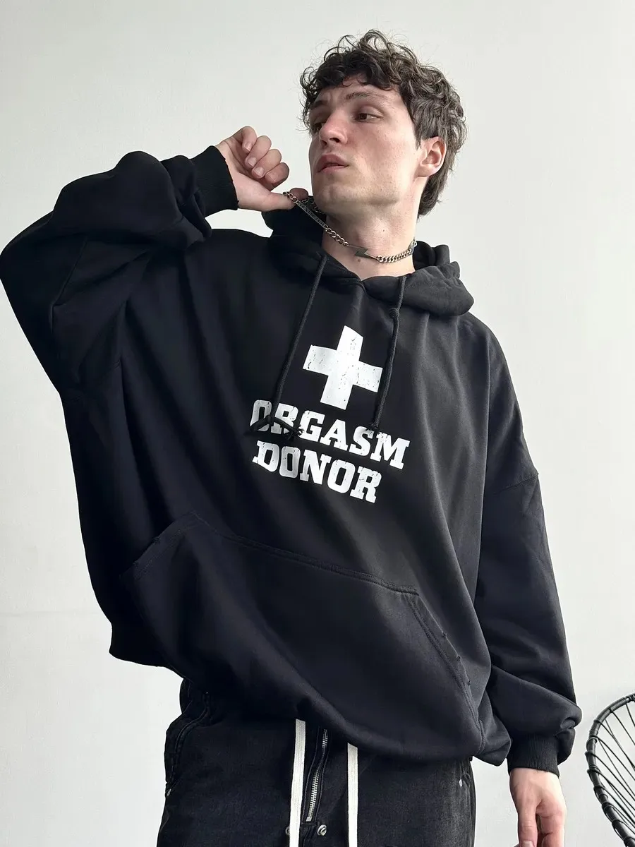 Y2k American Trendy Letter Printing Hoodies Men Grunge Hip Hop Streetwear Sweatshirt Tops Goth Oversized Hoodie Men Clothing