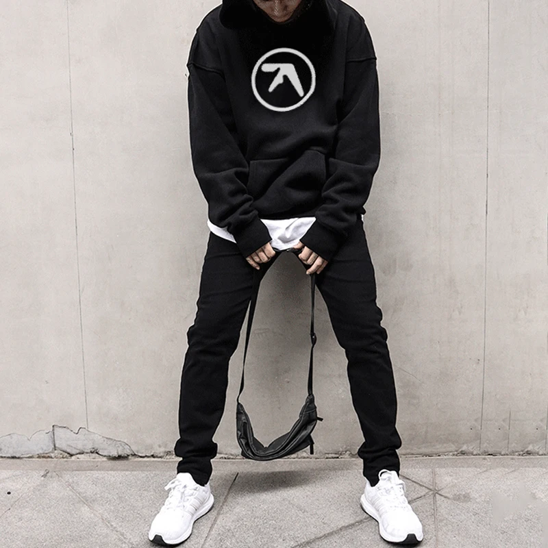 Punk Aphex Twin Print Sweatshirts Oversize Hip Hop Pullover Men Streetwear Harajuku Hoodies Goth Hooded Tops Winter Clothing Y2k