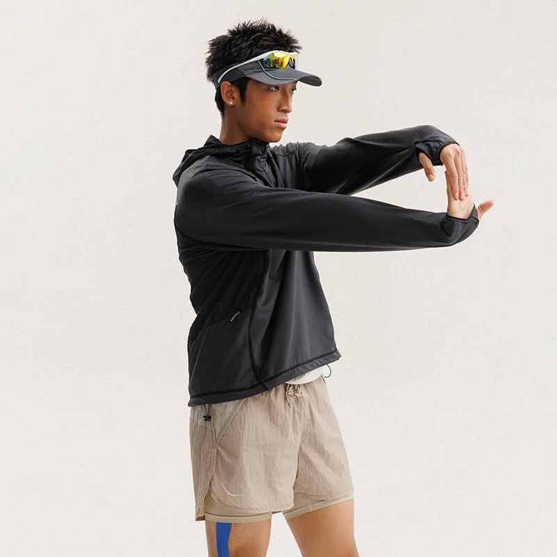 Outdoor Lightweight Quick Dry High Elastic Fabric Sports Hoodie Men Women Casual Hiking Cycling Hooded Sweatshirts Couple TShirt