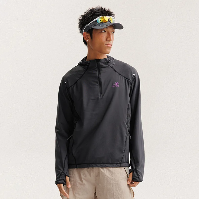 Outdoor Lightweight Quick Dry High Elastic Fabric Sports Hoodie Men Women Casual Hiking Cycling Hooded Sweatshirts Couple TShirt