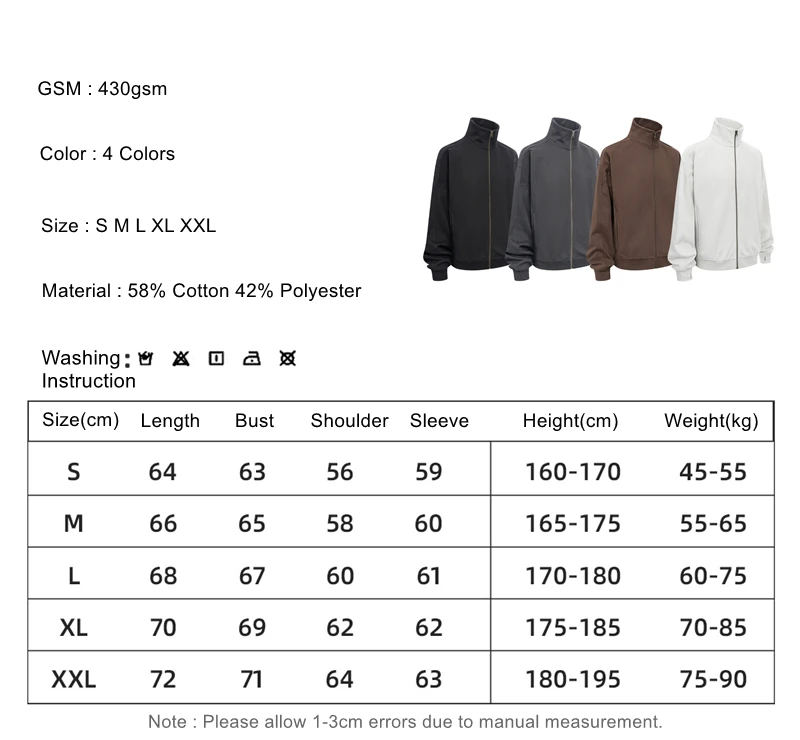 ZODF Fashion 2025 Autumn Man Solid 430gsm Zipper Hoodies For Men Unisex Heavy Weight Loose Stand Collar Coats HY1101