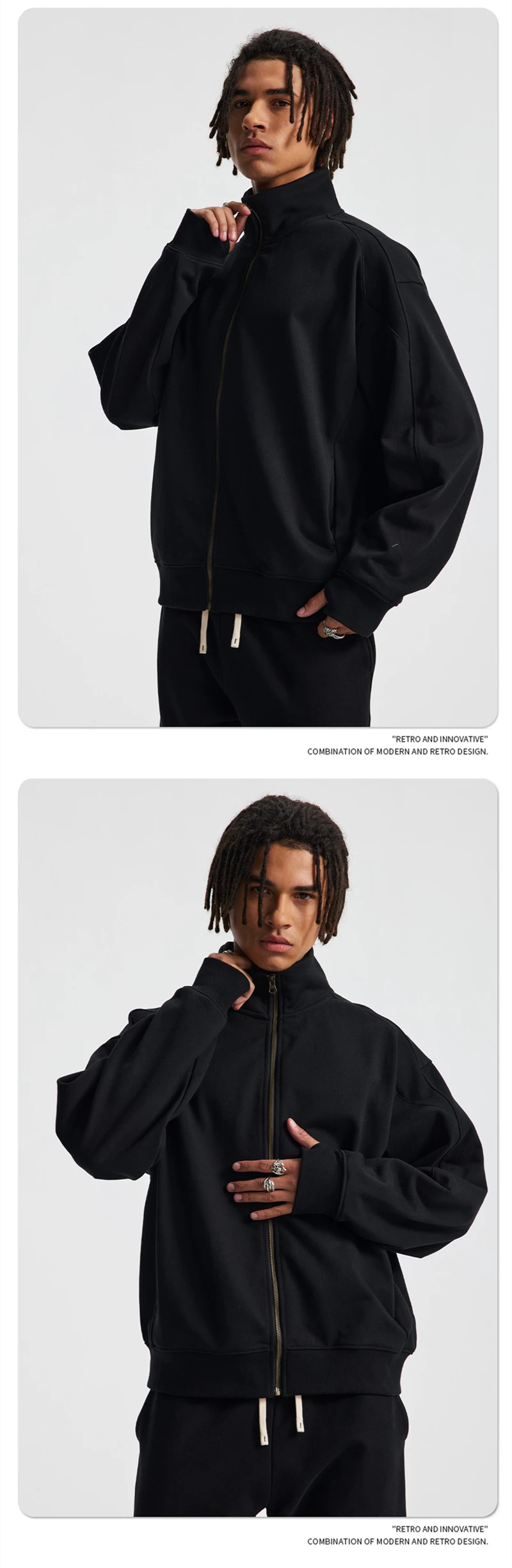 ZODF Fashion 2025 Autumn Man Solid 430gsm Zipper Hoodies For Men Unisex Heavy Weight Loose Stand Collar Coats HY1101