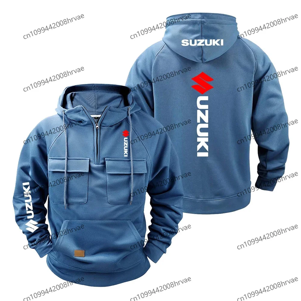 Suzuki men's hoodie, printed training jacket, half-zip hip-hop top, pullover sweatshirt, spring/autumn style, 2026.