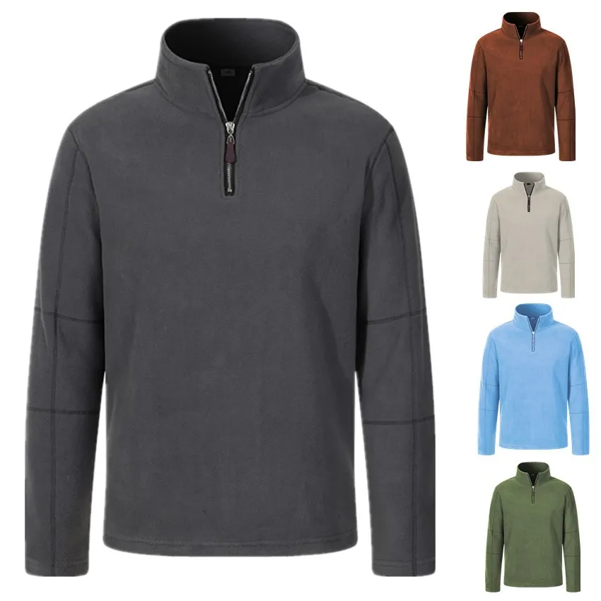 Quality Men's Thicken Warm Polar Fleece Hoodies Fashion Stand Collar Half-zip Pullovers Autumn Winter Casual Sweatshirts for Men