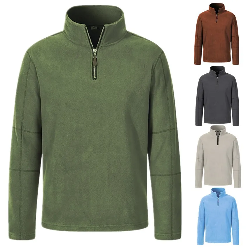 Quality Men's Thicken Warm Polar Fleece Hoodies Fashion Stand Collar Half-zip Pullovers Autumn Winter Casual Sweatshirts for Men