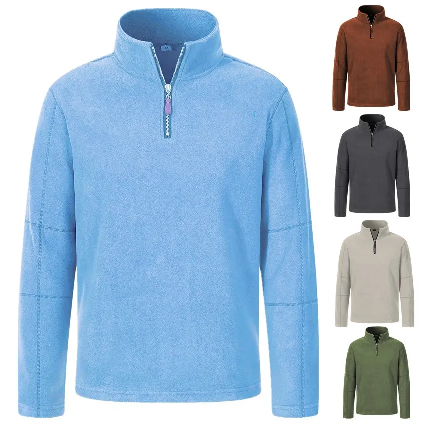 Quality Men's Thicken Warm Polar Fleece Hoodies Fashion Stand Collar Half-zip Pullovers Autumn Winter Casual Sweatshirts for Men