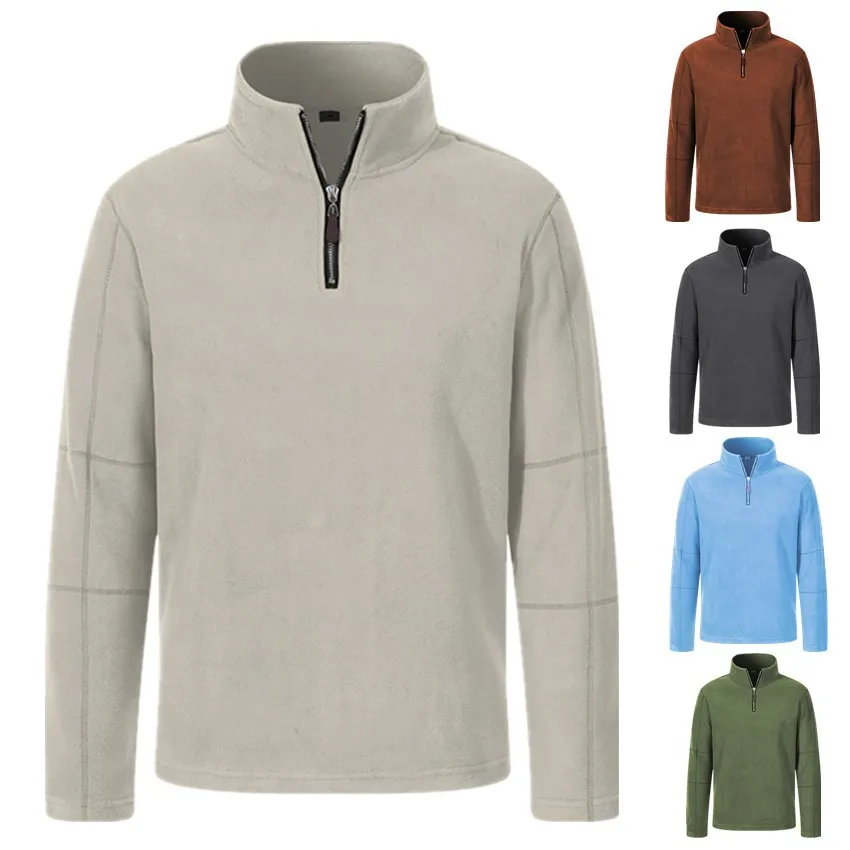 Quality Men's Thicken Warm Polar Fleece Hoodies Fashion Stand Collar Half-zip Pullovers Autumn Winter Casual Sweatshirts for Men