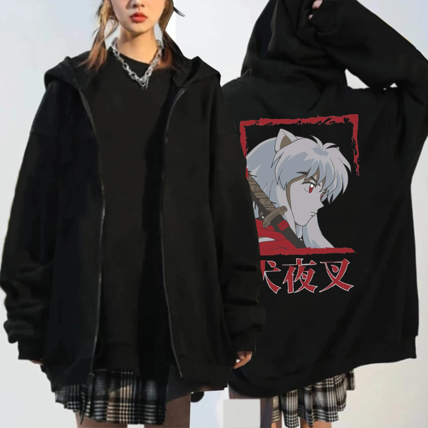 Japanese Anime InuYasha Men's Hoodies Harajuku Fashion Y2k Vintage Hip Hop Streetwear Casual Drawstring Oversized Sweatshirts