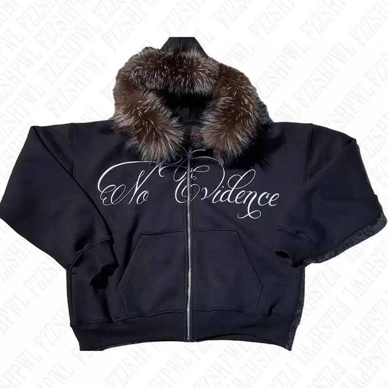 Y2K Men Hip Hop Graphic Punk Fashion Letter Print Hoodies Clothes Faux Fur Collar Zip Up Hoodies Harajuku Aesthetic Streetwear