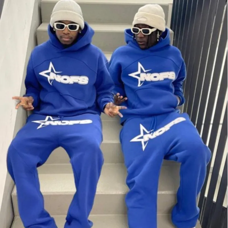 Harajuku Hoodies Men Y2k Hip Hop letter Graphic Print Hooded Sweatshirt Punk Rock Oversized Pullovers Baggy Sweatpants Suits