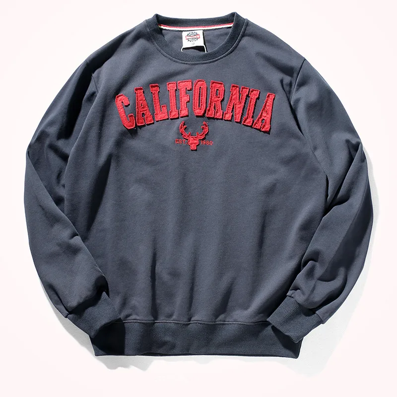 2021 Autumn Winter New Pullover Hoodies Men's Fashion Long-sleeved O-neck Versatile Wash Terry Fabric Letter Sticker Sweatshirts