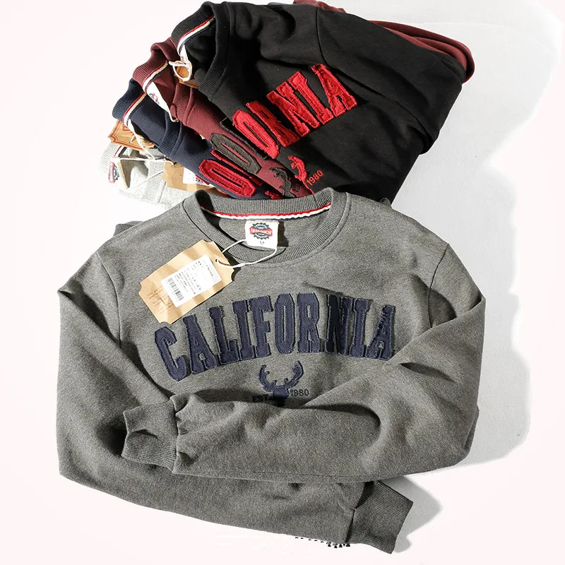 2021 Autumn Winter New Pullover Hoodies Men's Fashion Long-sleeved O-neck Versatile Wash Terry Fabric Letter Sticker Sweatshirts