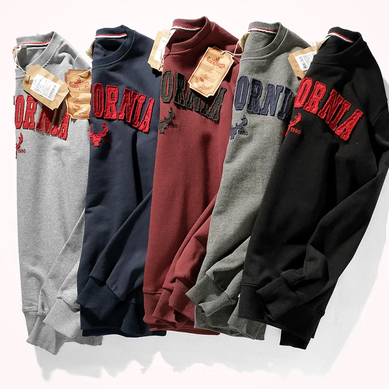 2021 Autumn Winter New Pullover Hoodies Men's Fashion Long-sleeved O-neck Versatile Wash Terry Fabric Letter Sticker Sweatshirts
