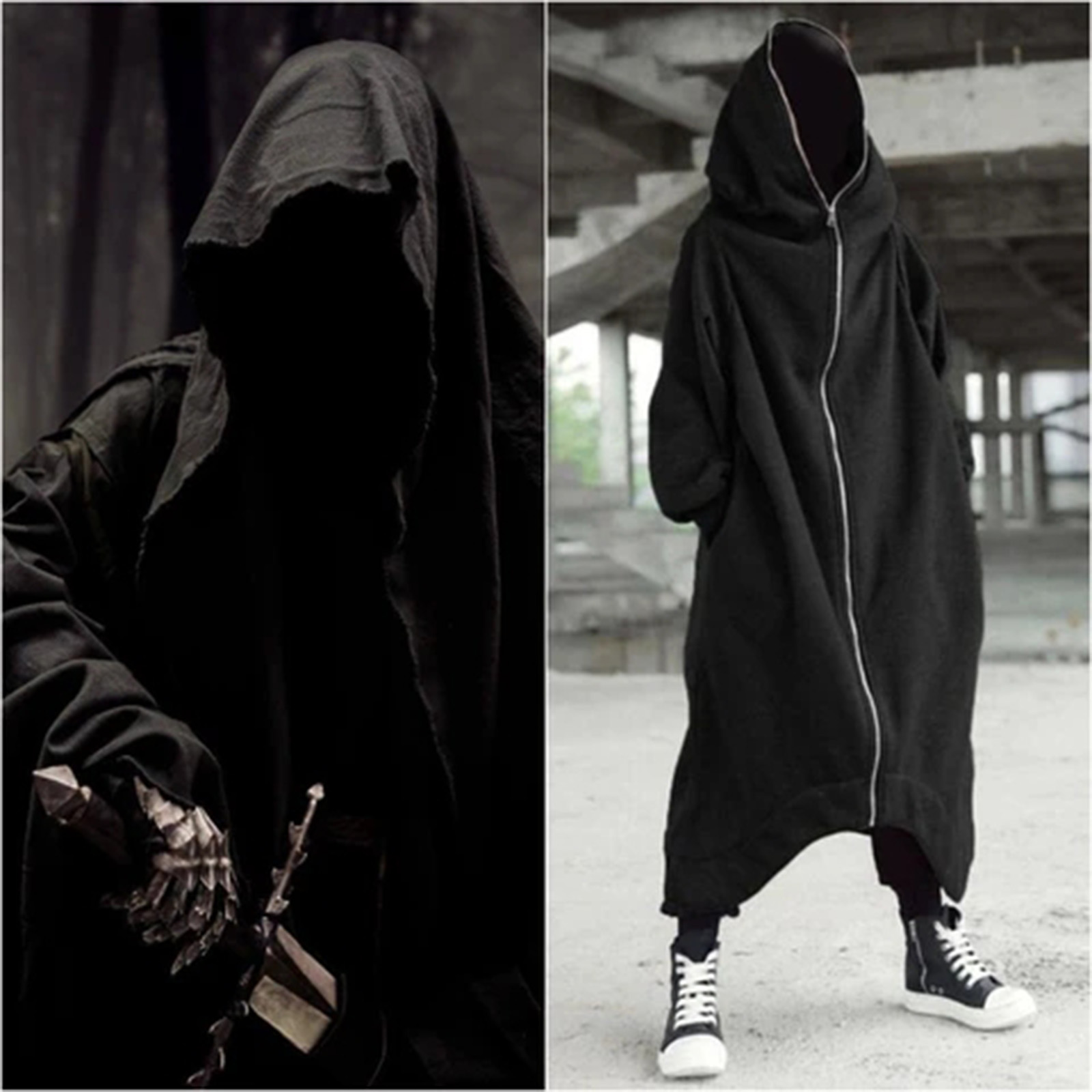 Hot Selling Unisex Long Sleeve Hooded Nazgul Long Coat Zipper Closure Fleece Lined Long Hoodie Women's Men's Hooded Coat