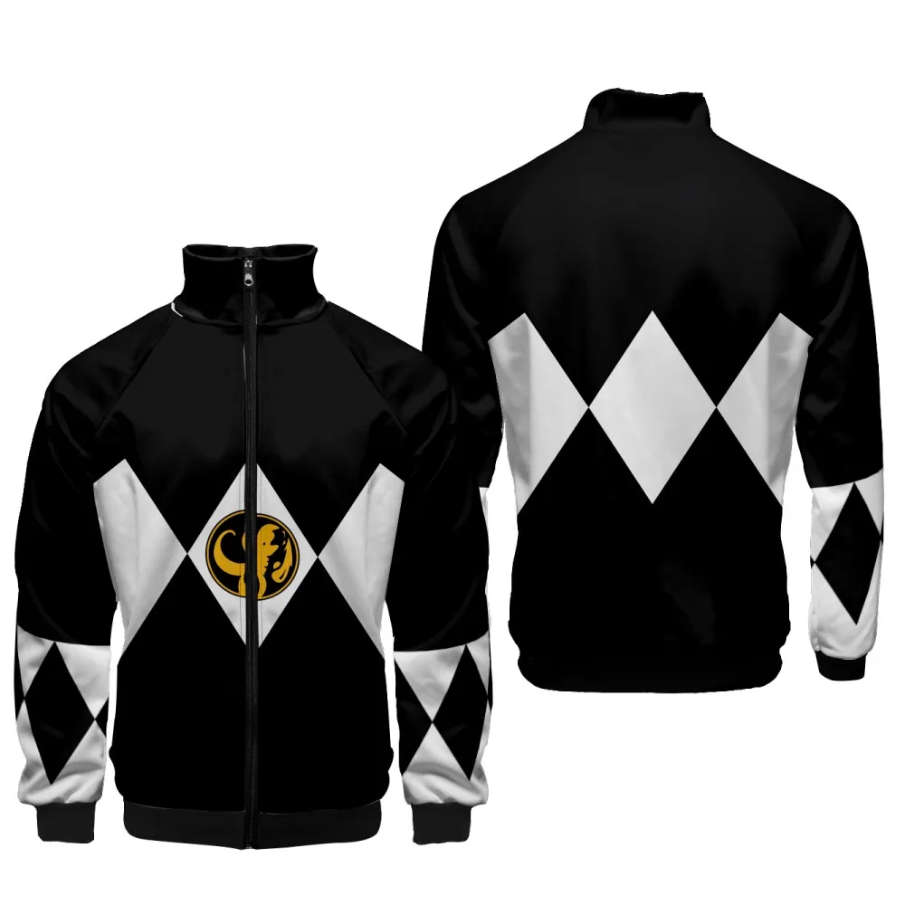 Coats Anime Mighty Morphin Cosplay Costume Hoodies 3D Printed Stand Collar Zipper Jacket Sportswear Sweatshirt