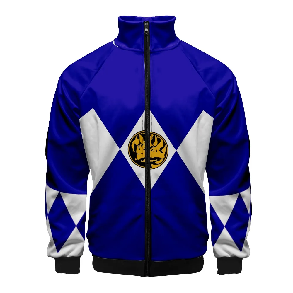 Coats Anime Mighty Morphin Cosplay Costume Hoodies 3D Printed Stand Collar Zipper Jacket Sportswear Sweatshirt