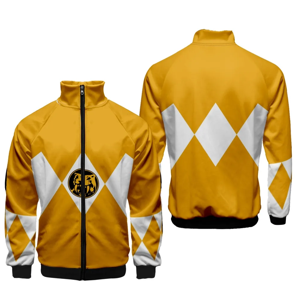 Coats Anime Mighty Morphin Cosplay Costume Hoodies 3D Printed Stand Collar Zipper Jacket Sportswear Sweatshirt