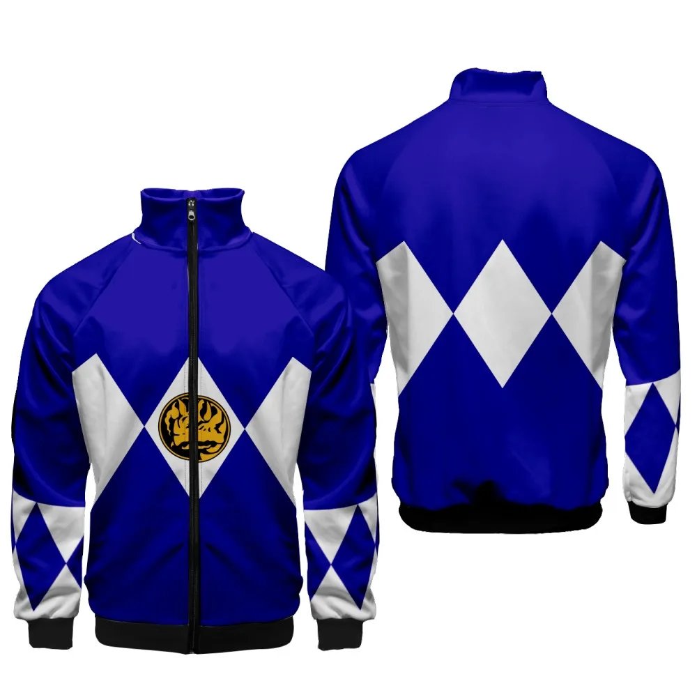 Coats Anime Mighty Morphin Cosplay Costume Hoodies 3D Printed Stand Collar Zipper Jacket Sportswear Sweatshirt