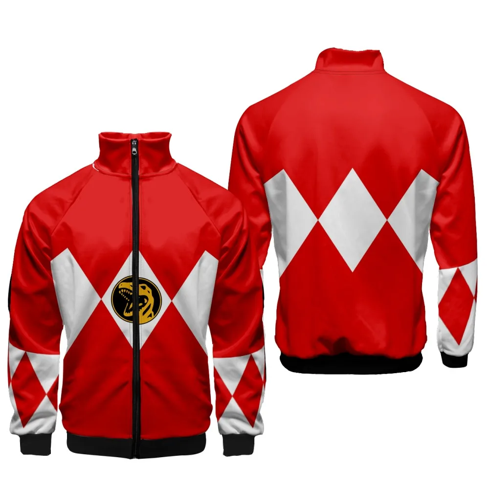 Coats Anime Mighty Morphin Cosplay Costume Hoodies 3D Printed Stand Collar Zipper Jacket Sportswear Sweatshirt