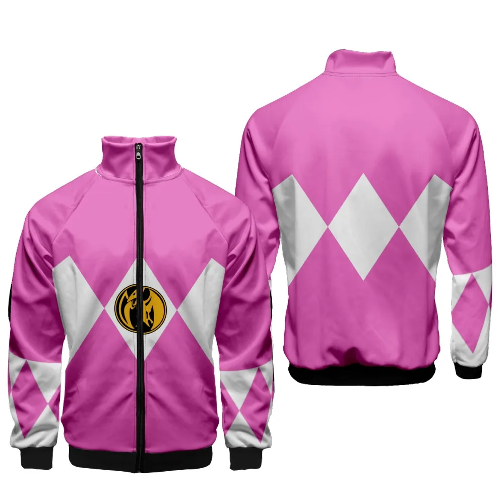 Coats Anime Mighty Morphin Cosplay Costume Hoodies 3D Printed Stand Collar Zipper Jacket Sportswear Sweatshirt