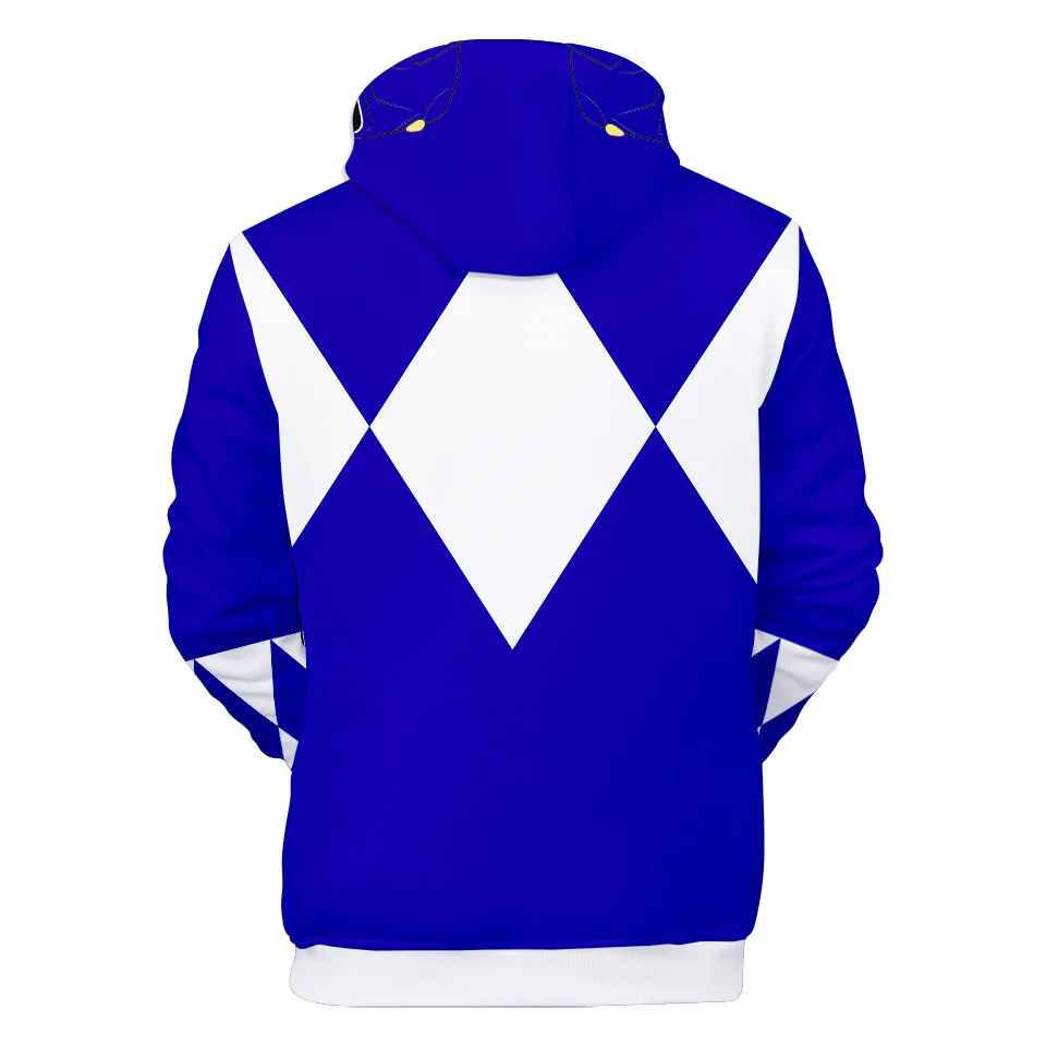 Coats Anime Mighty Morphin Cosplay Costume Hoodies 3D Printed Stand Collar Zipper Jacket Sportswear Sweatshirt