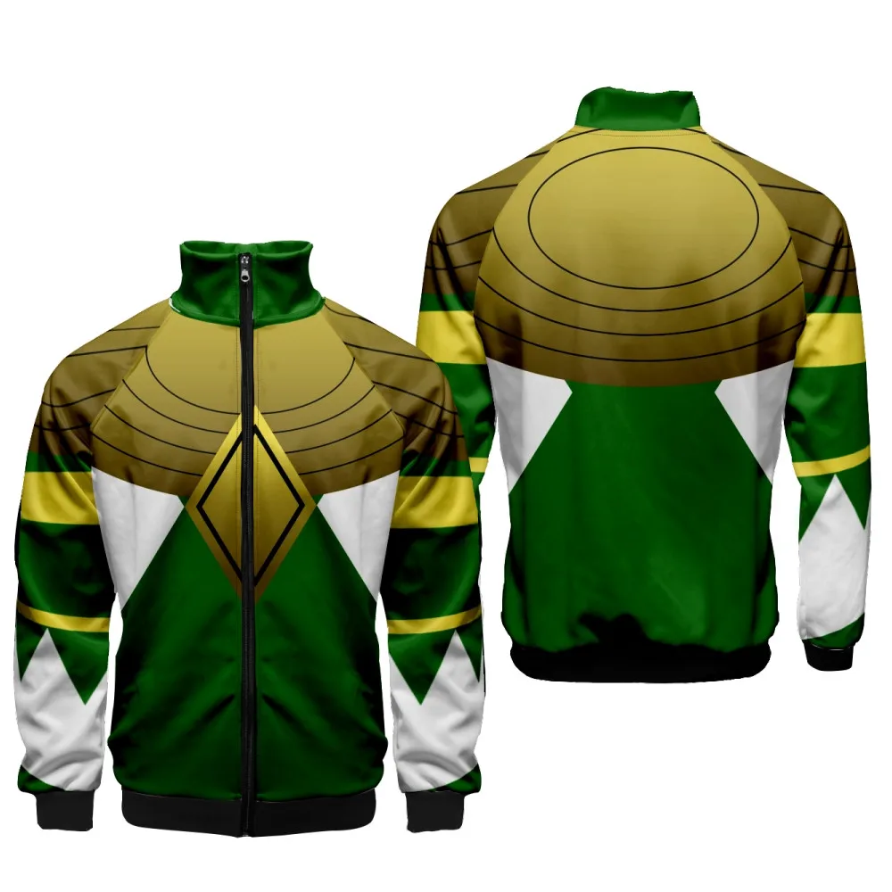 Coats Anime Mighty Morphin Cosplay Costume Hoodies 3D Printed Stand Collar Zipper Jacket Sportswear Sweatshirt