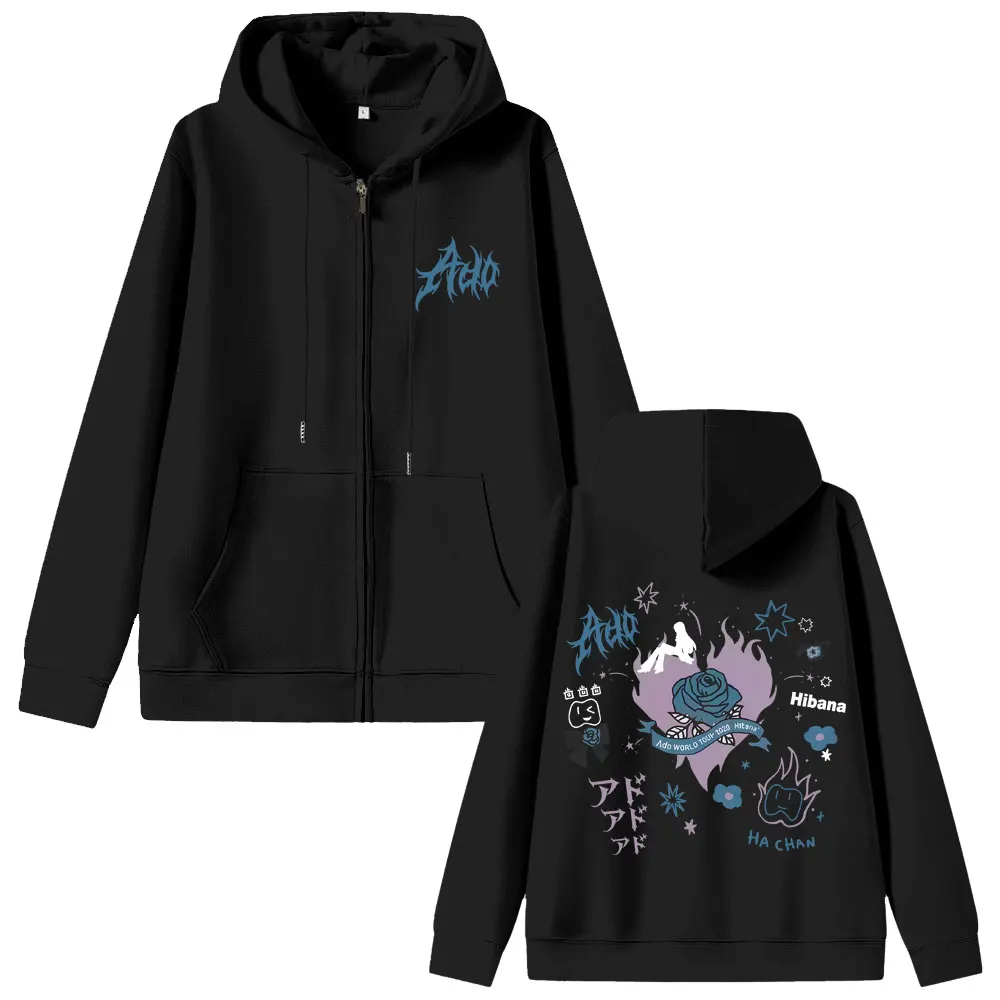 Ado World Tour 2025 Hibana Zipper Hoodie Men Women Fashion Japanese Cartoon Manga Style Zip Up Jacket Unisex Casual Sweatshirt