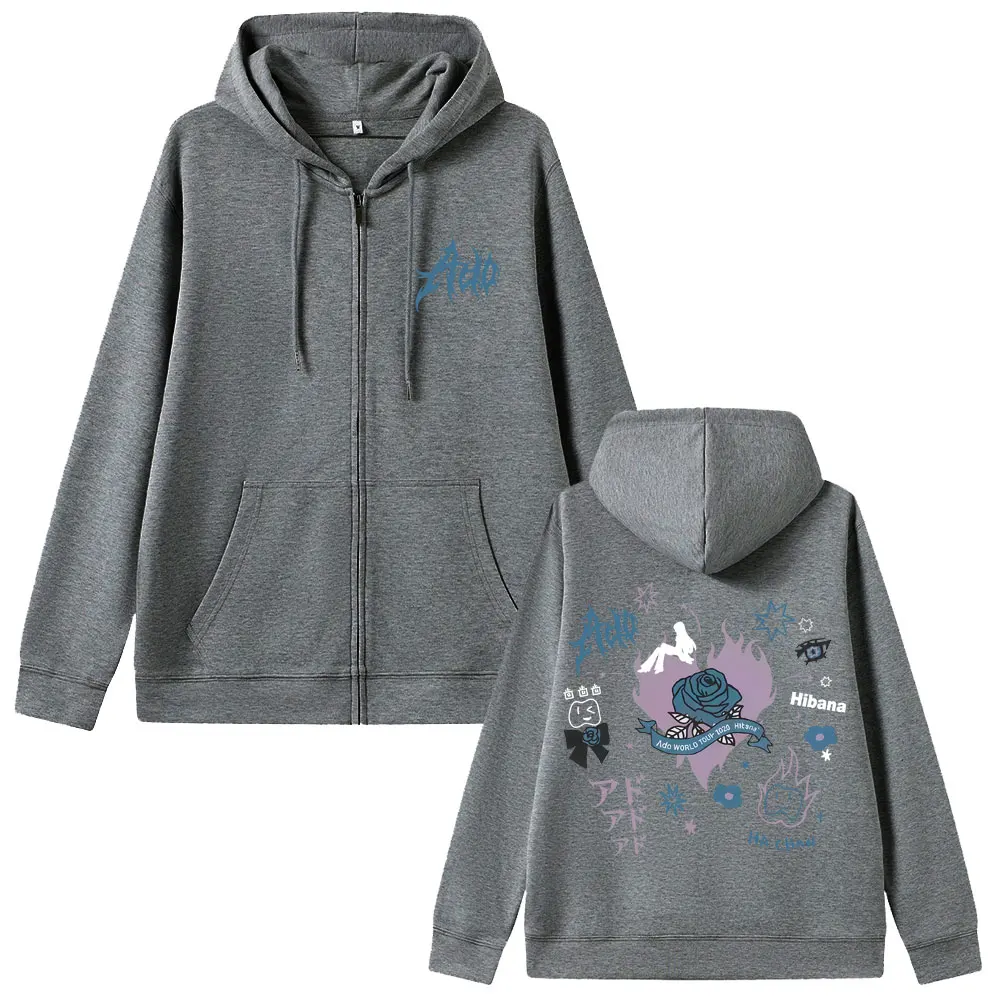 Ado World Tour 2025 Hibana Zipper Hoodie Men Women Fashion Japanese Cartoon Manga Style Zip Up Jacket Unisex Casual Sweatshirt