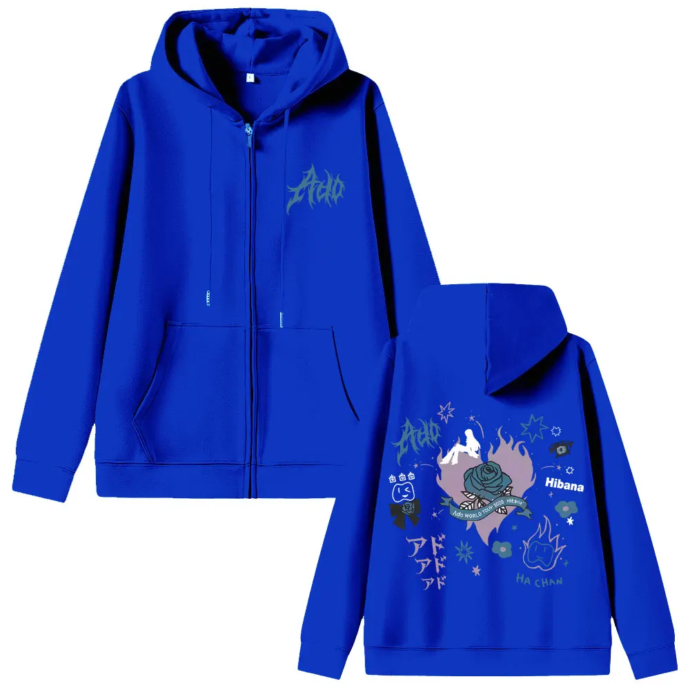 Ado World Tour 2025 Hibana Zipper Hoodie Men Women Fashion Japanese Cartoon Manga Style Zip Up Jacket Unisex Casual Sweatshirt