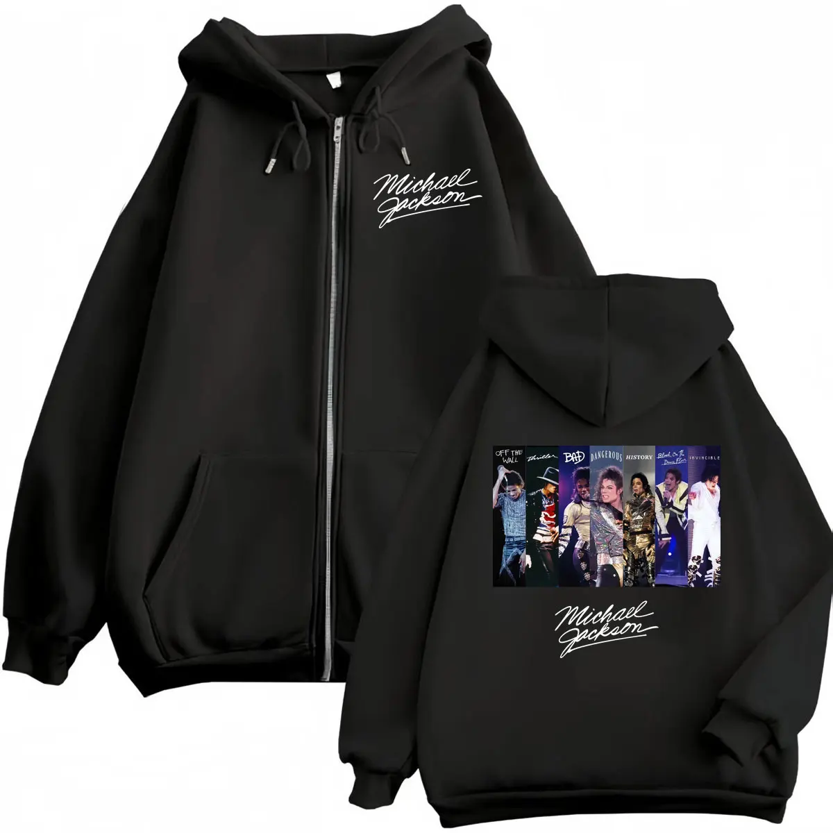 Vintage Classic Michael Jackson Graphic Zipper Hoodie Men's Women Rock Fashion Zip Up Sweatshirts Casual Loose Fleece Pullovers